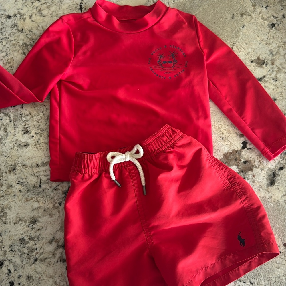 Ralph lauren swim trunks with rash guard